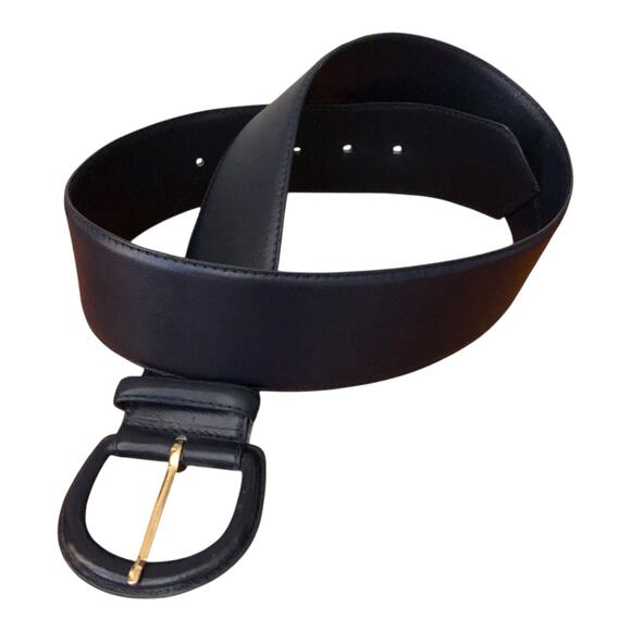 Charter Club Belt Genuine Black Leather Gold Tone Prong Women's Size Large - Picture 2 of 13